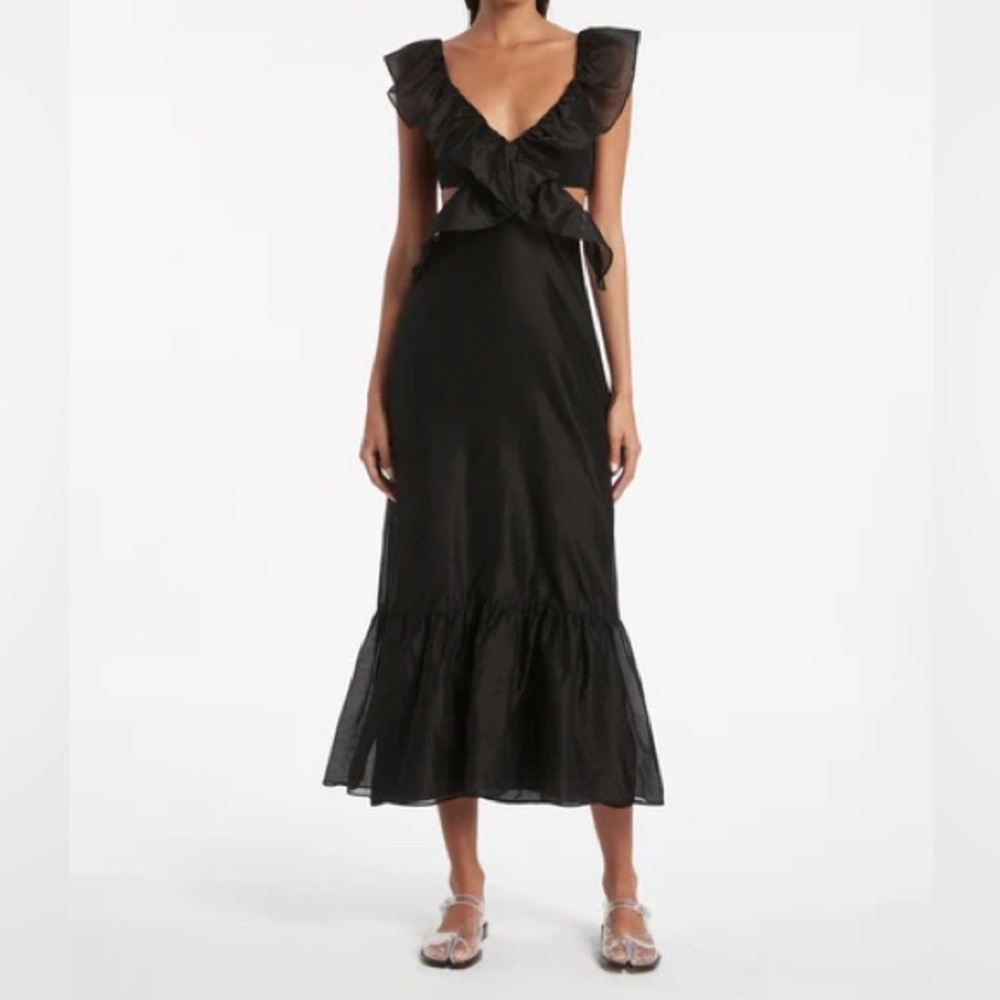 SIR Franc Frill Black Linen Midi Dress